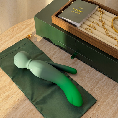 MYLO Earth Milo green gradient silicone vibratory wand on velvet pouch